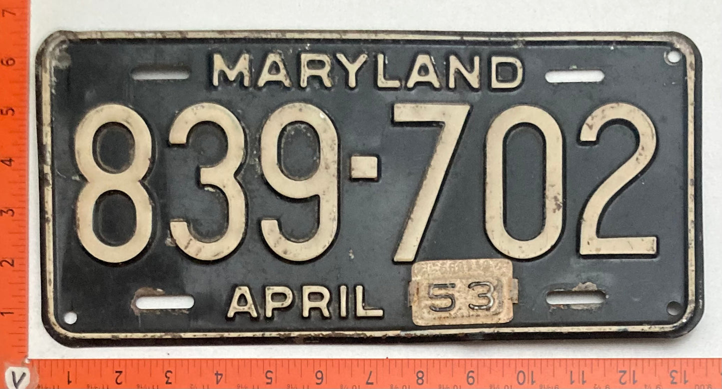 1953 Maryland #839-702 Truck License Plate