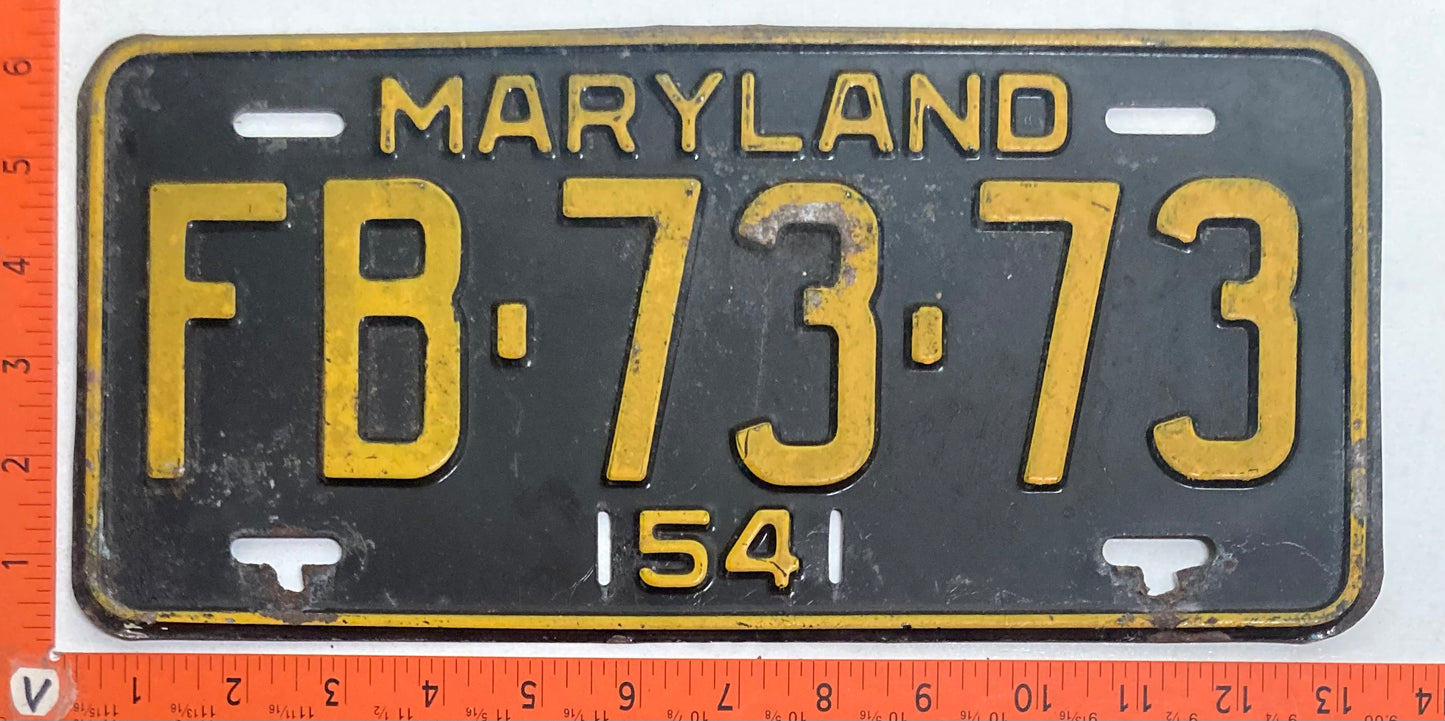 1954 Maryland #FB-73-73 Passenger license plate