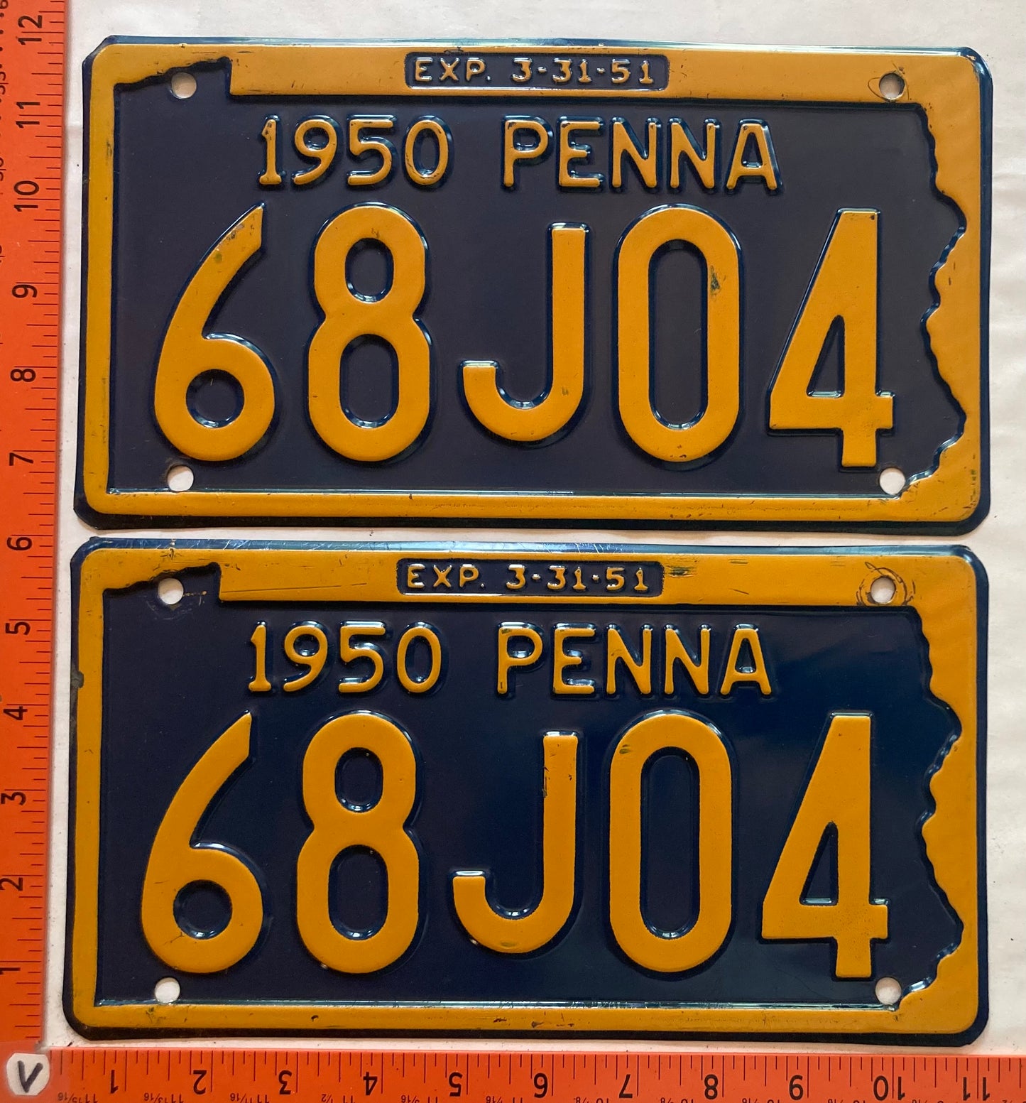 1950 Pennsylvania #68J04 Passenger License Plate (Pair)