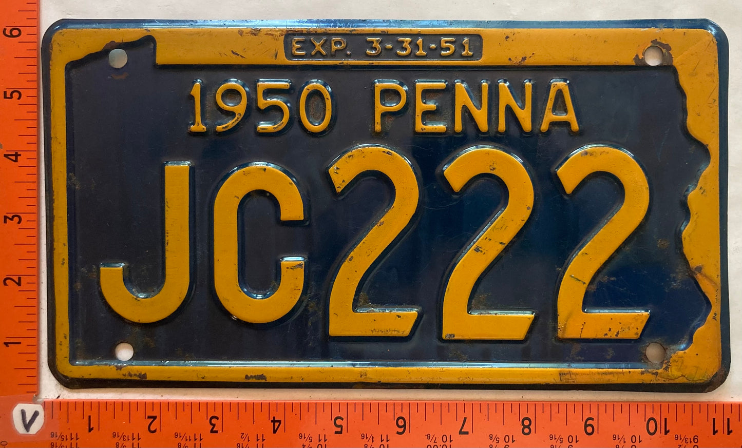1950 Pennsylvania #JC222 Passenger License Plate