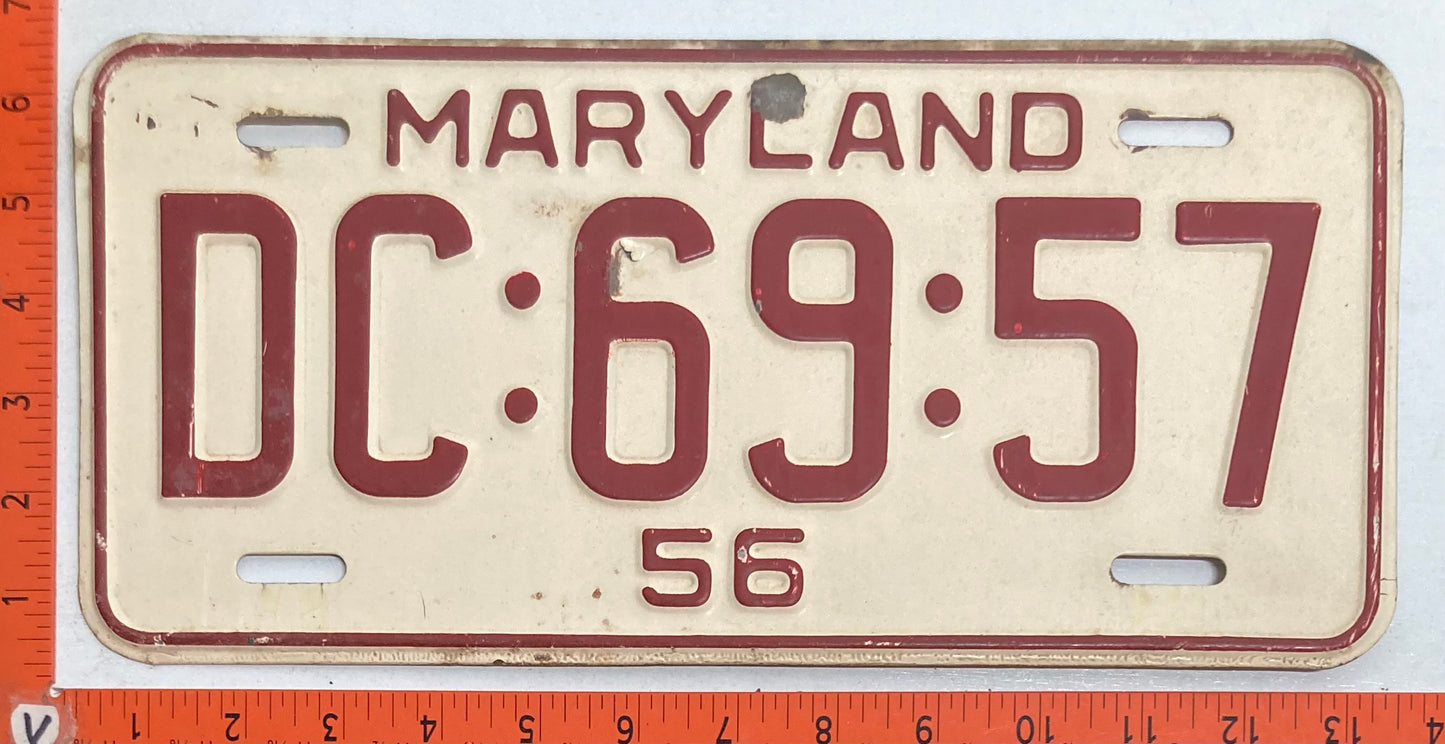 1956 Maryland #DC:69:57 Passenger License Plate