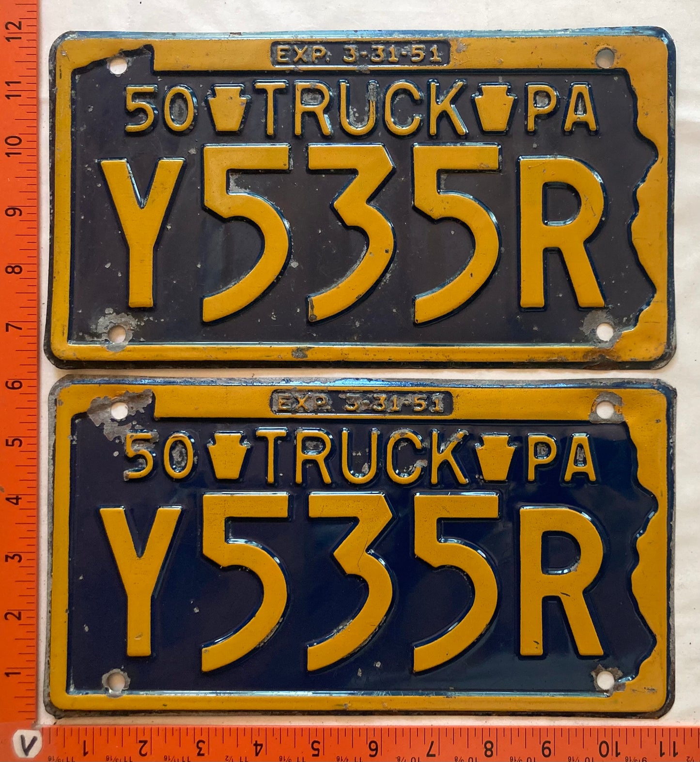 1950 Pennsylvania #Y535R Truck License Plate (Pair)