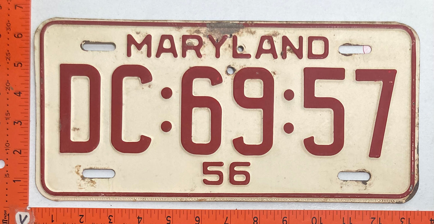 1956 Maryland #DC:69:57 Passenger License Plate