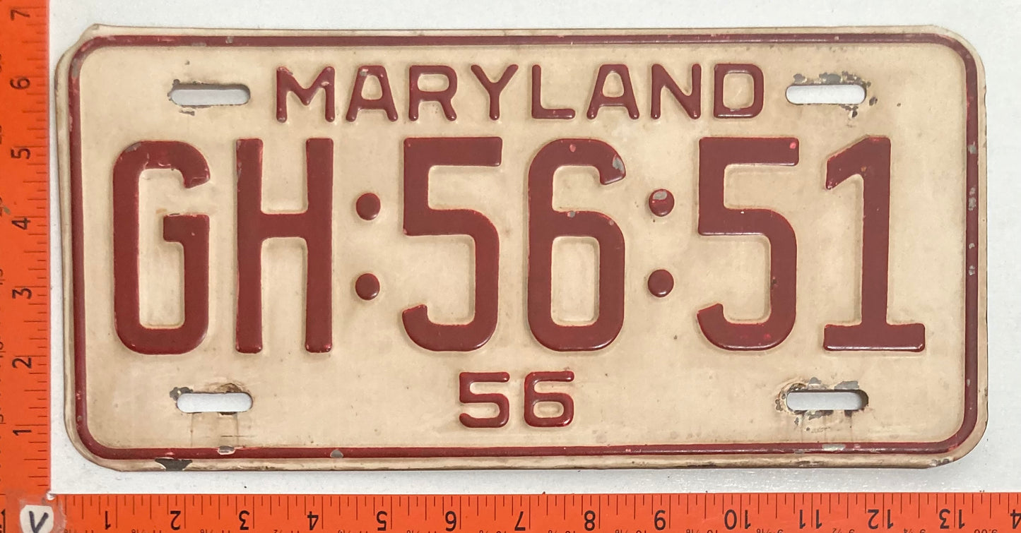 1956 Maryland #GH:56:51 Passenger License Plate