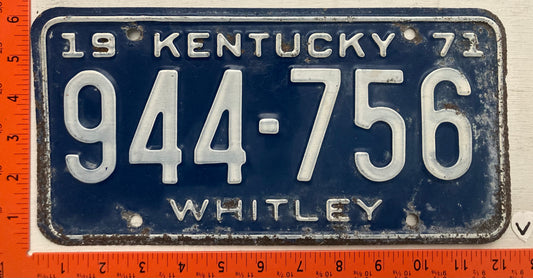 1971 Kentucky #944-756 Passenger License Plate