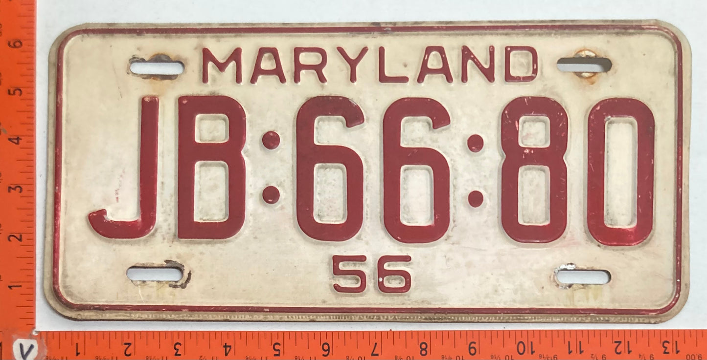 1956 Maryland #JB:66:80 Passenger License Plate