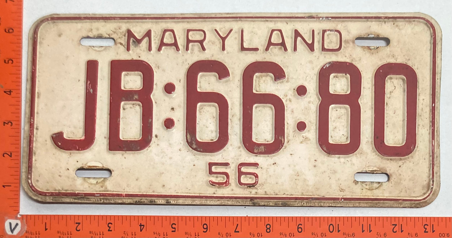 1956 Maryland #JB:66:80 Passenger License Plate