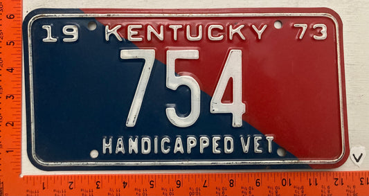 1973 Kentucky #754 Handicapped Veteran License Plate