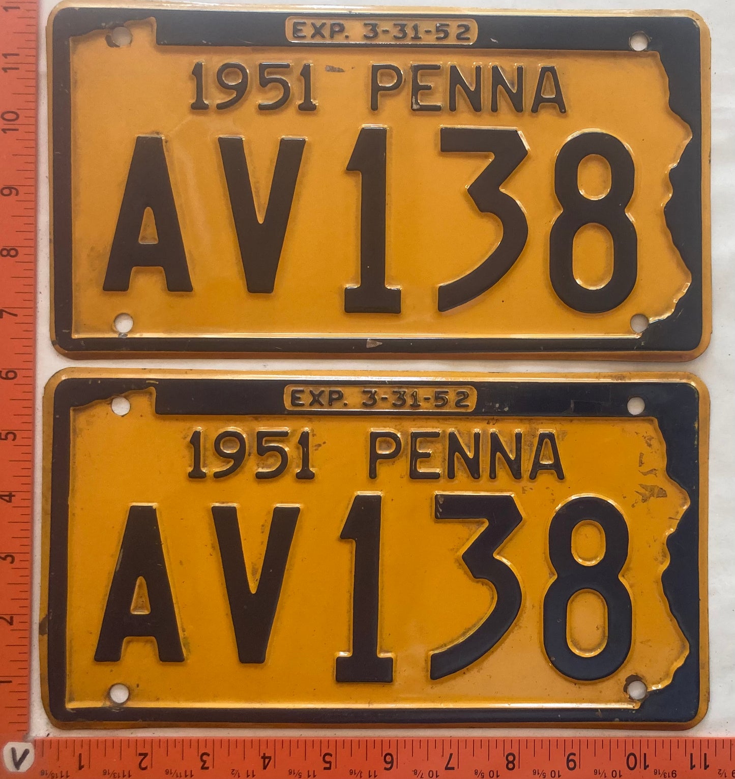 1951 Pennsylvania #AV138 Passenger License Plate (Pair)
