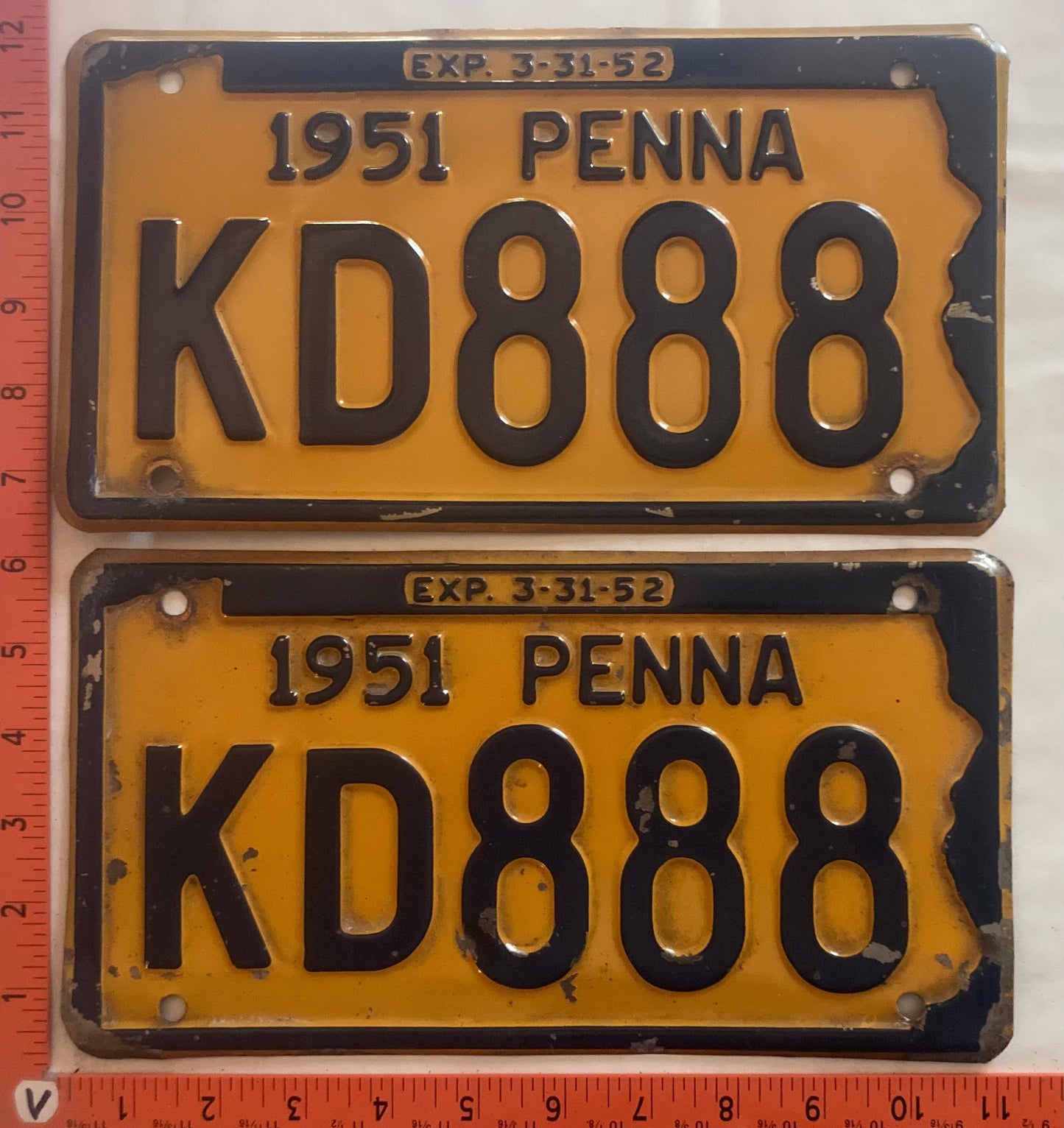 1951 Pennsylvania #KD888 Passenger License Plate (Pair)