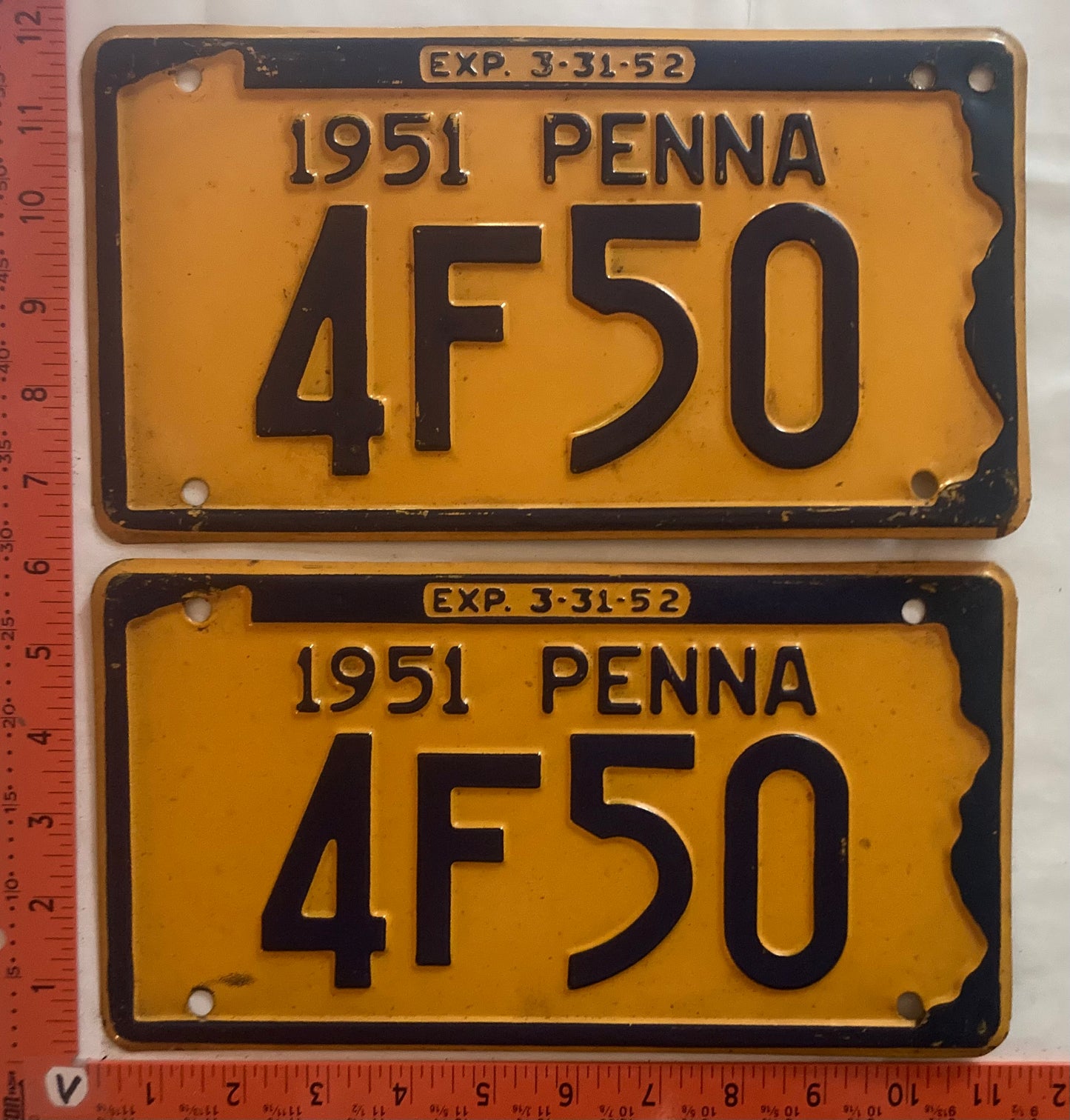 1951 Pennsylvania #4F50 Passenger License Plate (Pair)