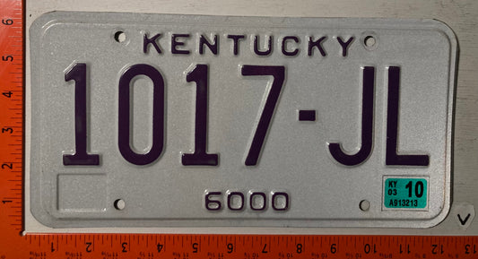 2003 Kentucky #1017-JL Truck License Plate