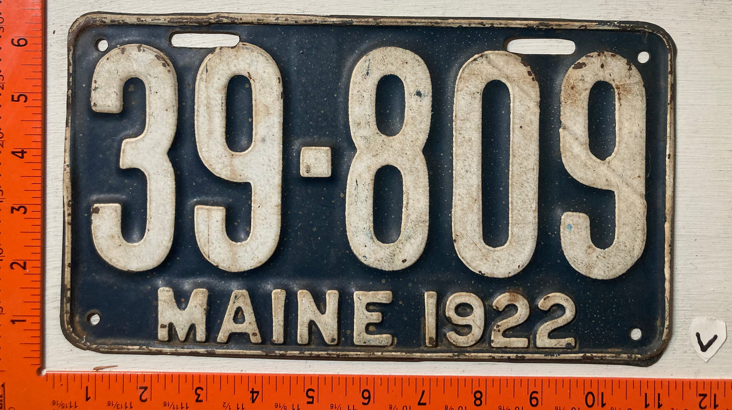 1922 Maine #39-809 Passenger License Plate