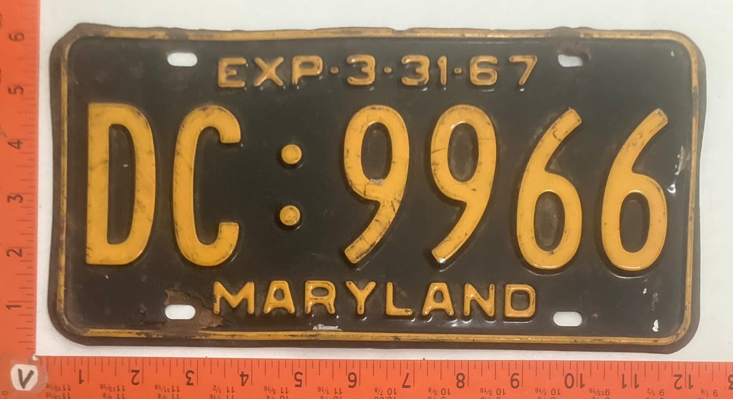 1967 Maryland #DC:9966 Passenger License Plate