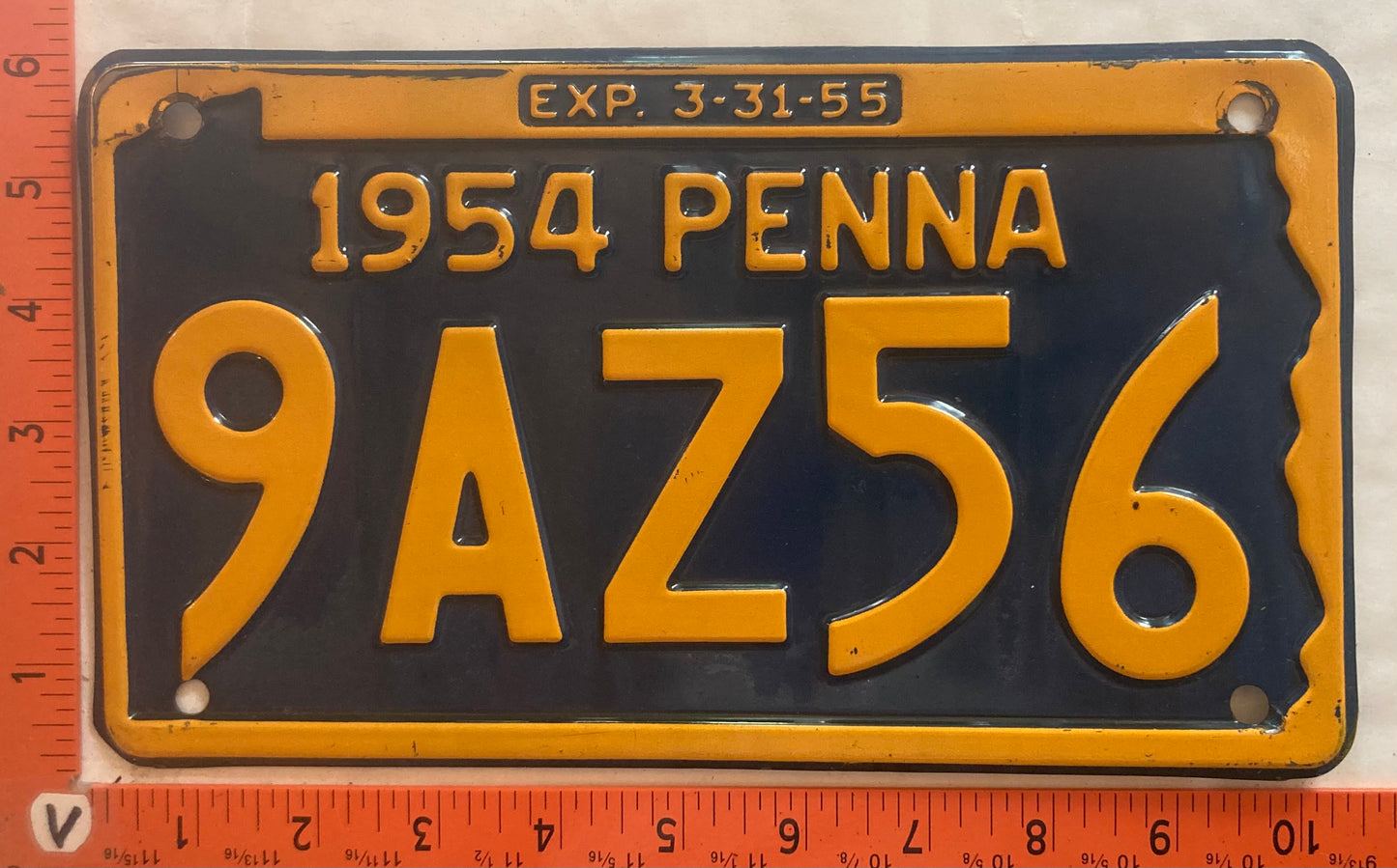 1954 Pennsylvania #9AZ56 Passenger License Plate