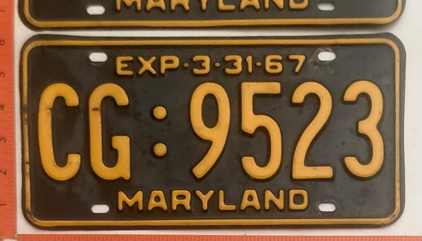 1967 Maryland #CG:9523 Passenger License Plate PAIR