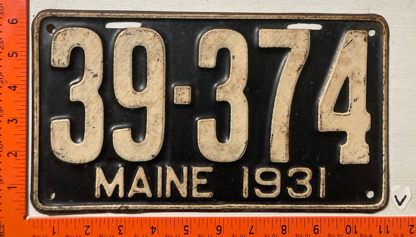 1931 Maine #39-374 Passenger License Plate