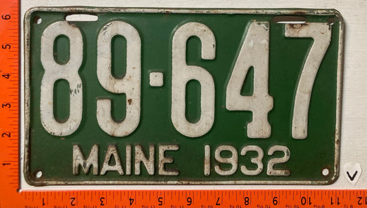 1932 Maine #89-647 Passenger License Plate
