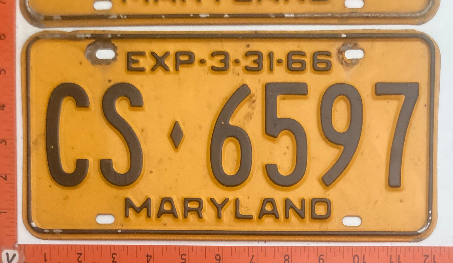 1966 Maryland #CS-6597 Passenger License Plate PAIR