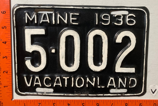 1936 Maine #5-002 Passenger License Plate (repaint)
