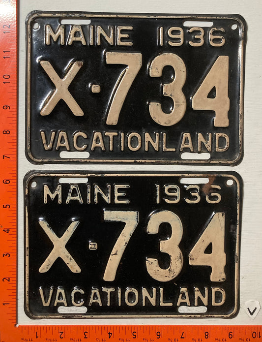 1936 Maine #X-734 Commercial License Plate (Pair)