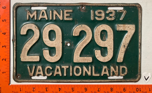 1937 Maine #29-297 Passenger License Plate