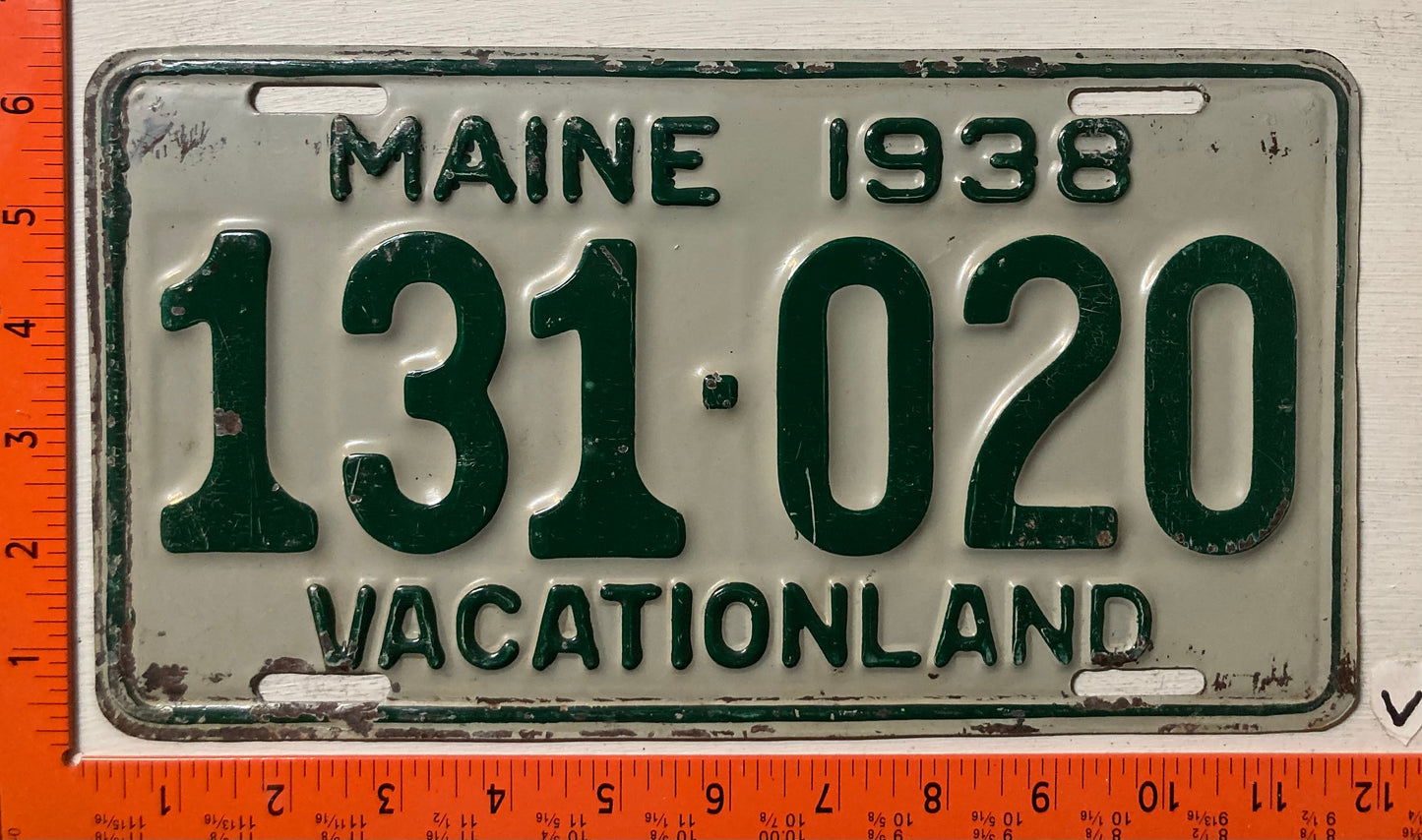 1938 Maine #131-020 Passenger License Plate