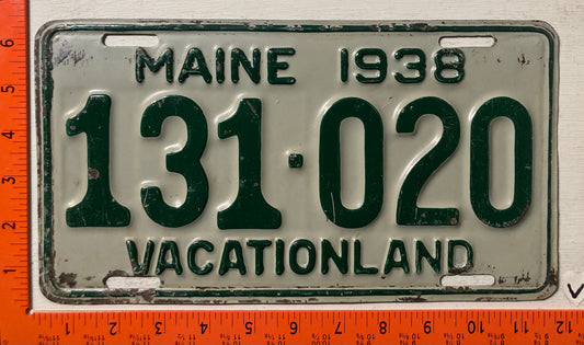 1938 Maine #131-020 Passenger License Plate