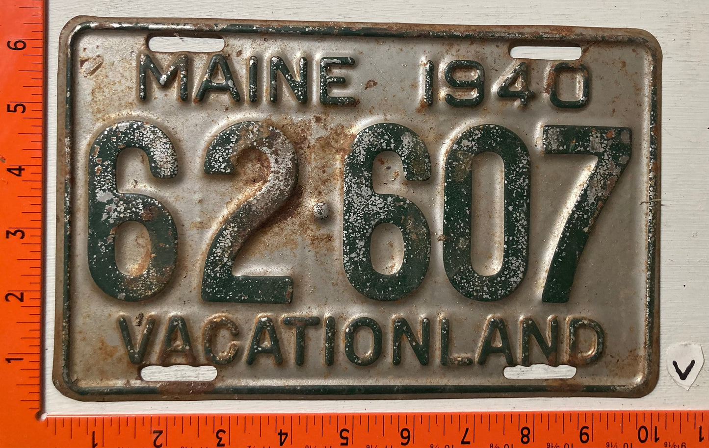 1940 Maine #62-607 Passenger License Plate