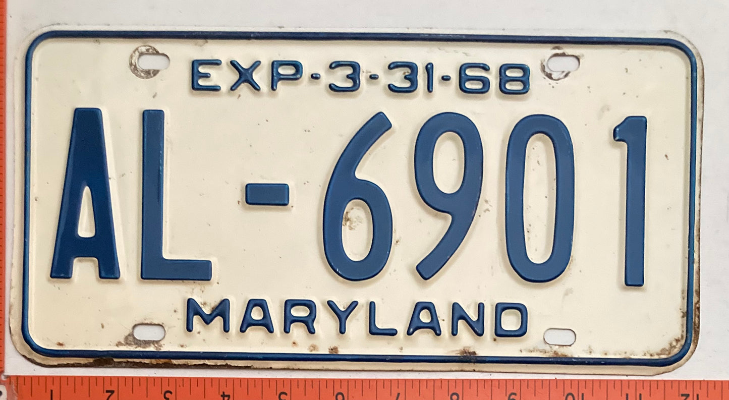 1968 Maryland #AL-6901 Passenger License Plate