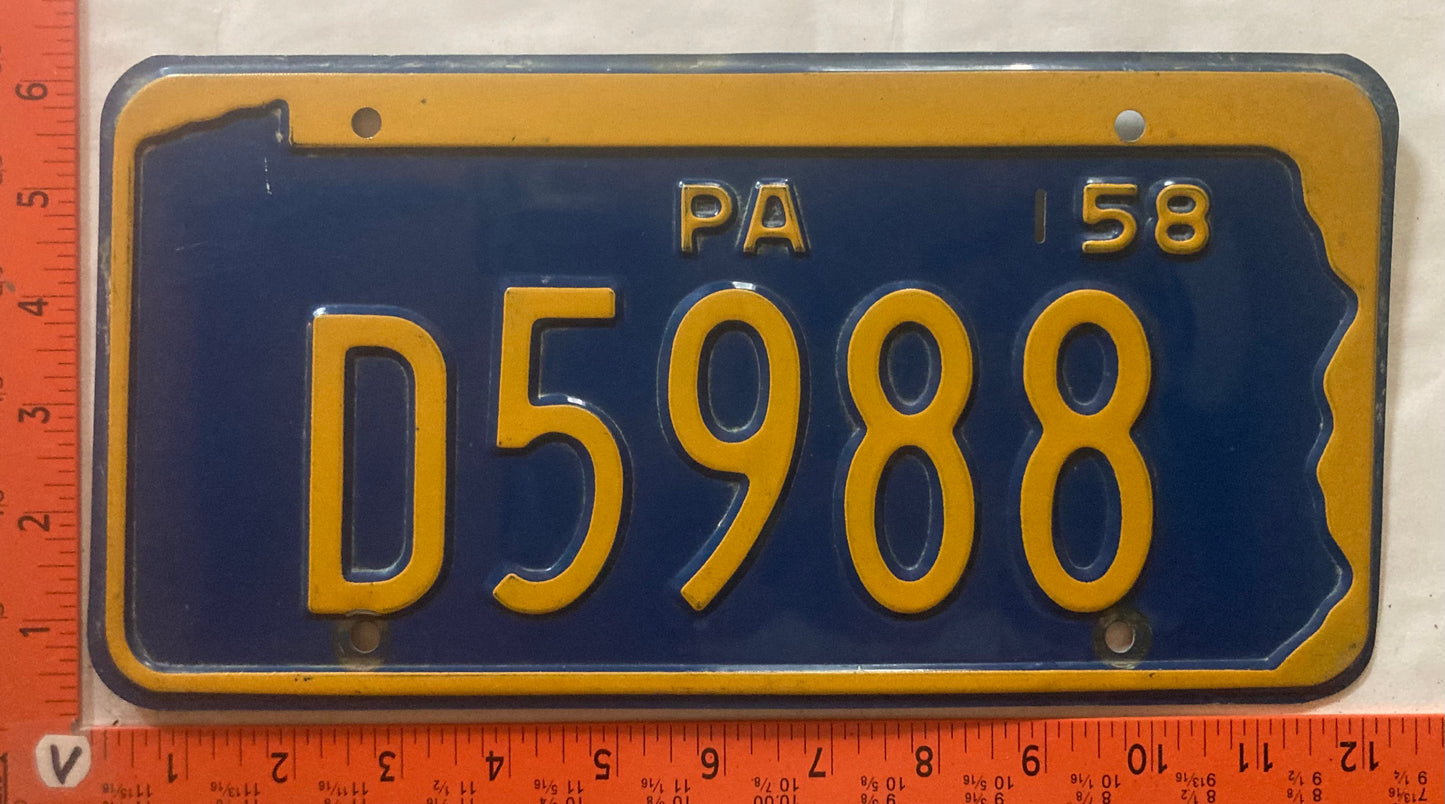 1958 Pennsylvania #D5988 Passenger License Plate