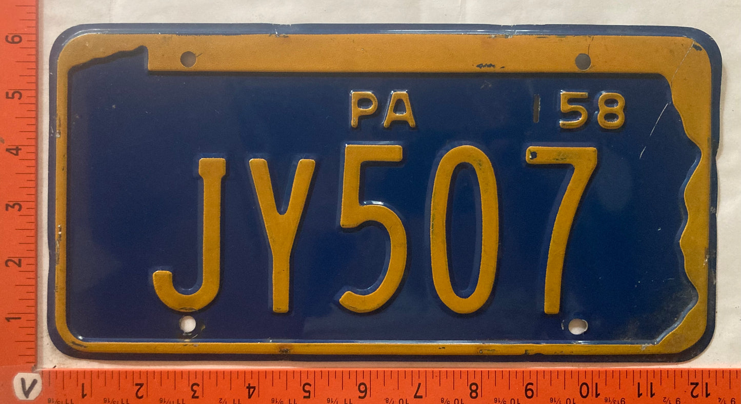 1958 Pennsylvania #JY507 Passenger License Plate