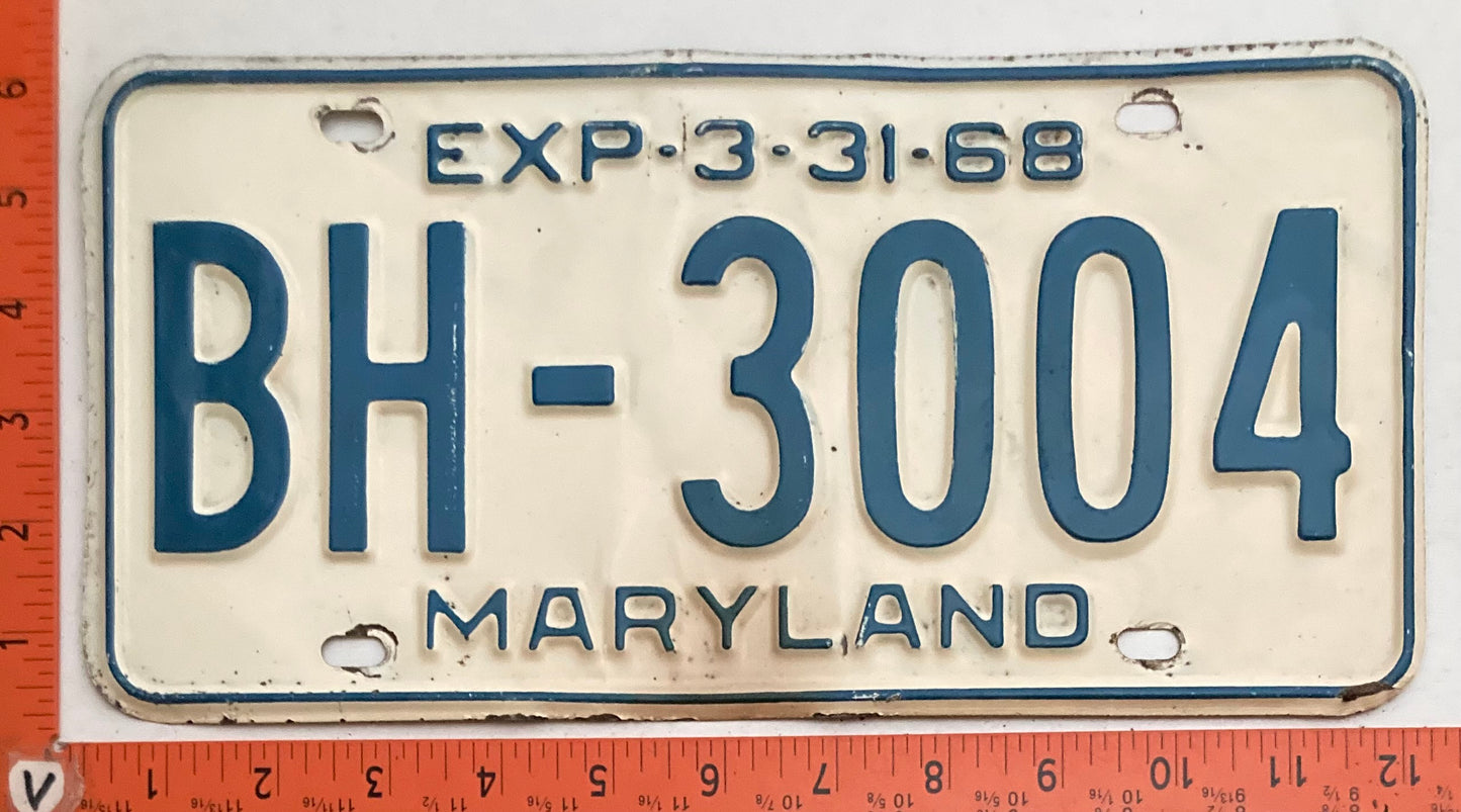 1968 Maryland #BH-3004 Passenger License Plate