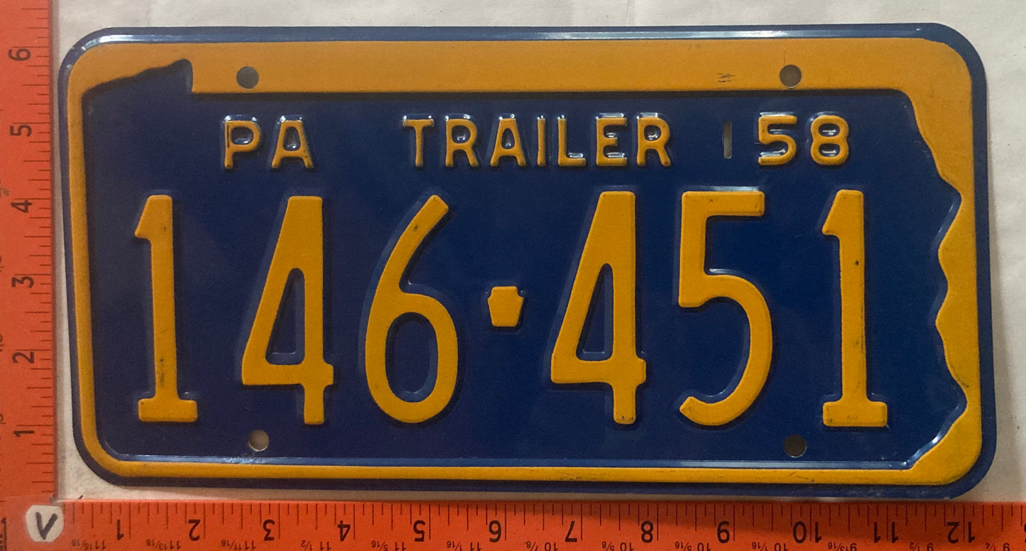 1958 Pennsylvania #146-451 Trailer License Plate