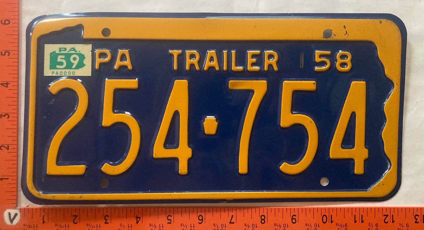 1959 Pennsylvania #254-754 Trailer License Plate