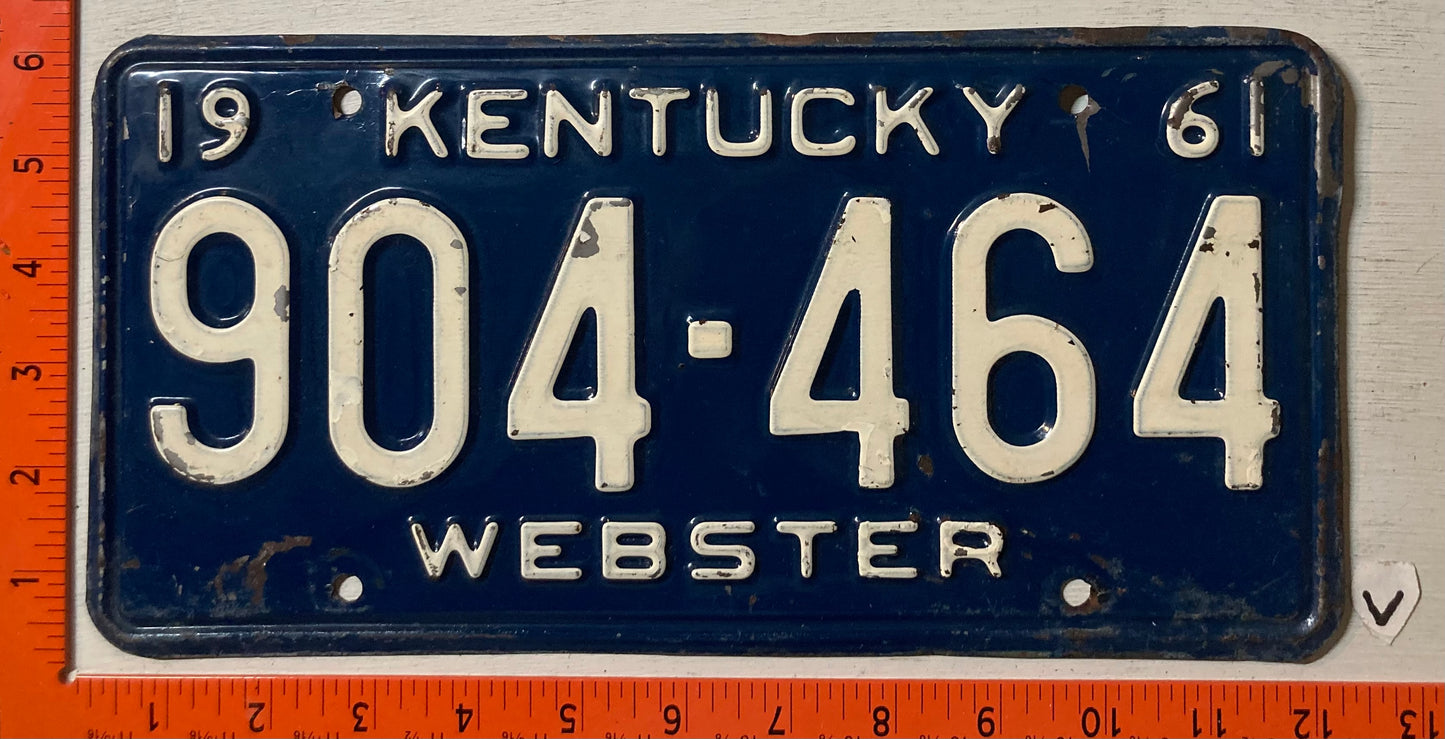 1961 Kentucky #904-464 Passenger License Plate