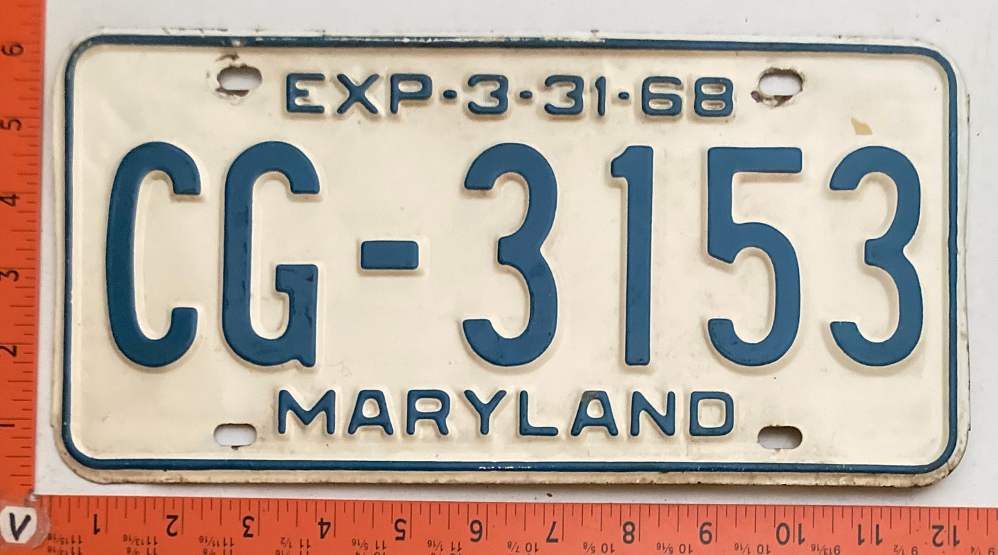 1968 Maryland #CG-3153 Passenger License Plate