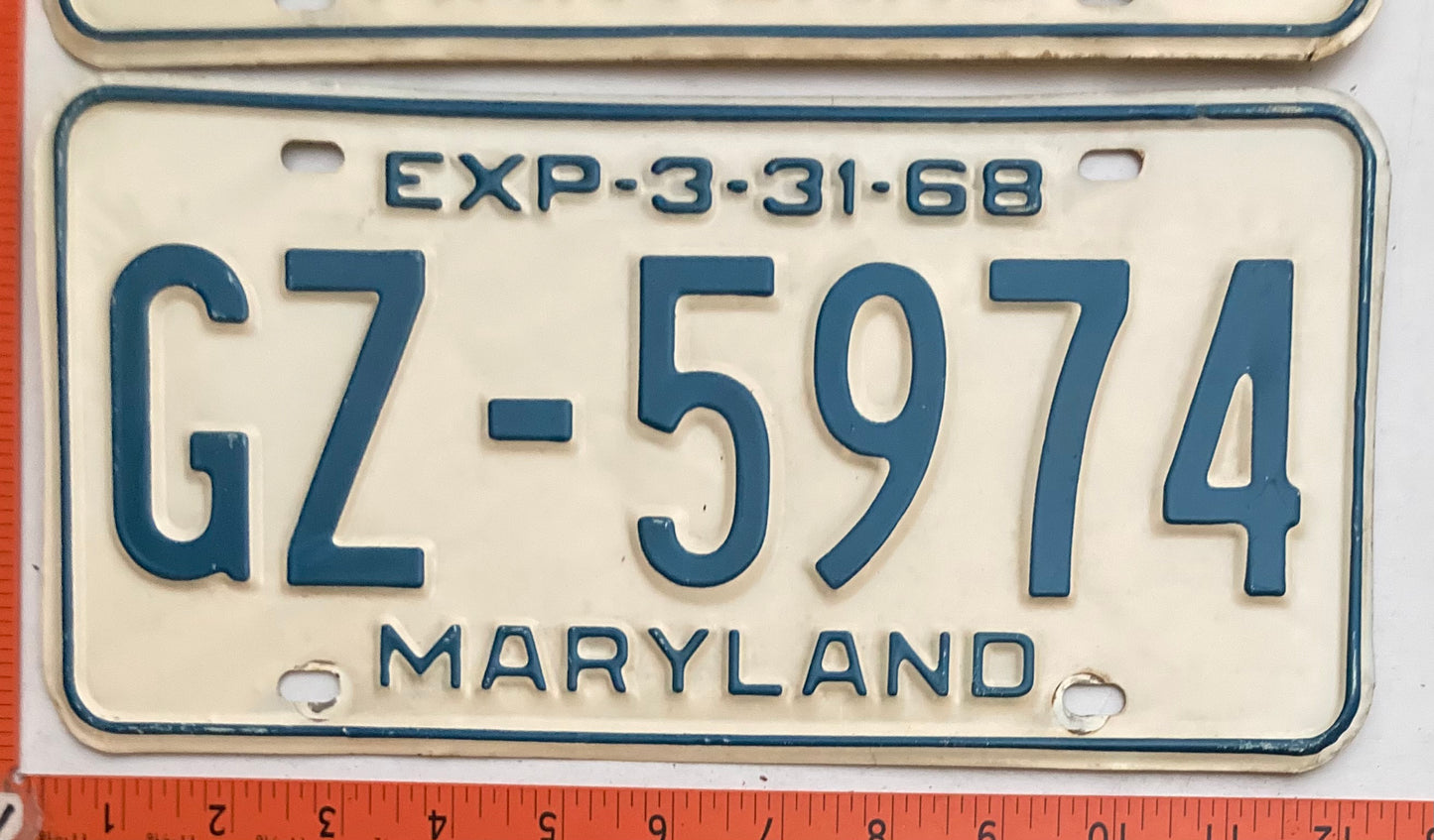 1968 Maryland #GZ-5974 Passenger License Plate PAIR