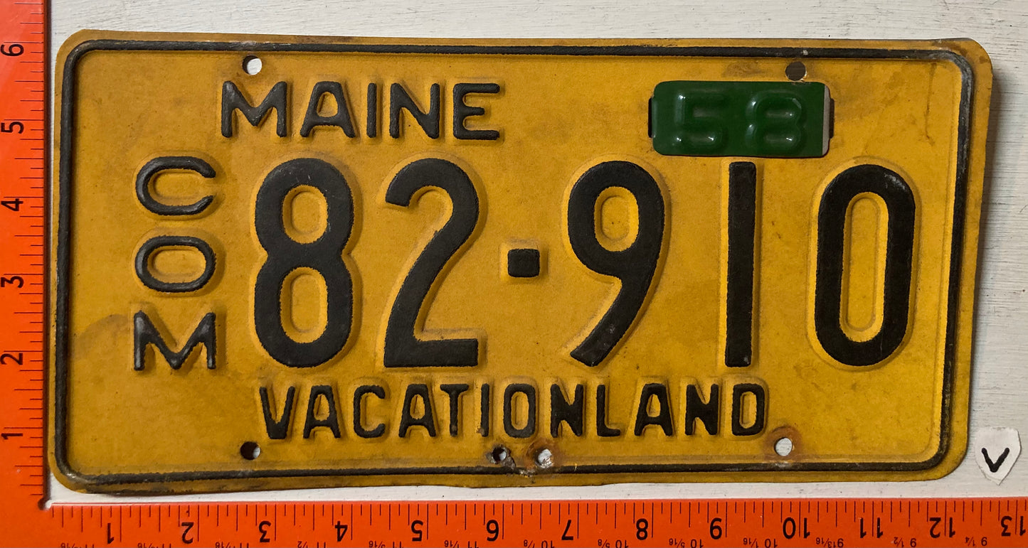 1958 Maine #82-910 Commercial License Plate