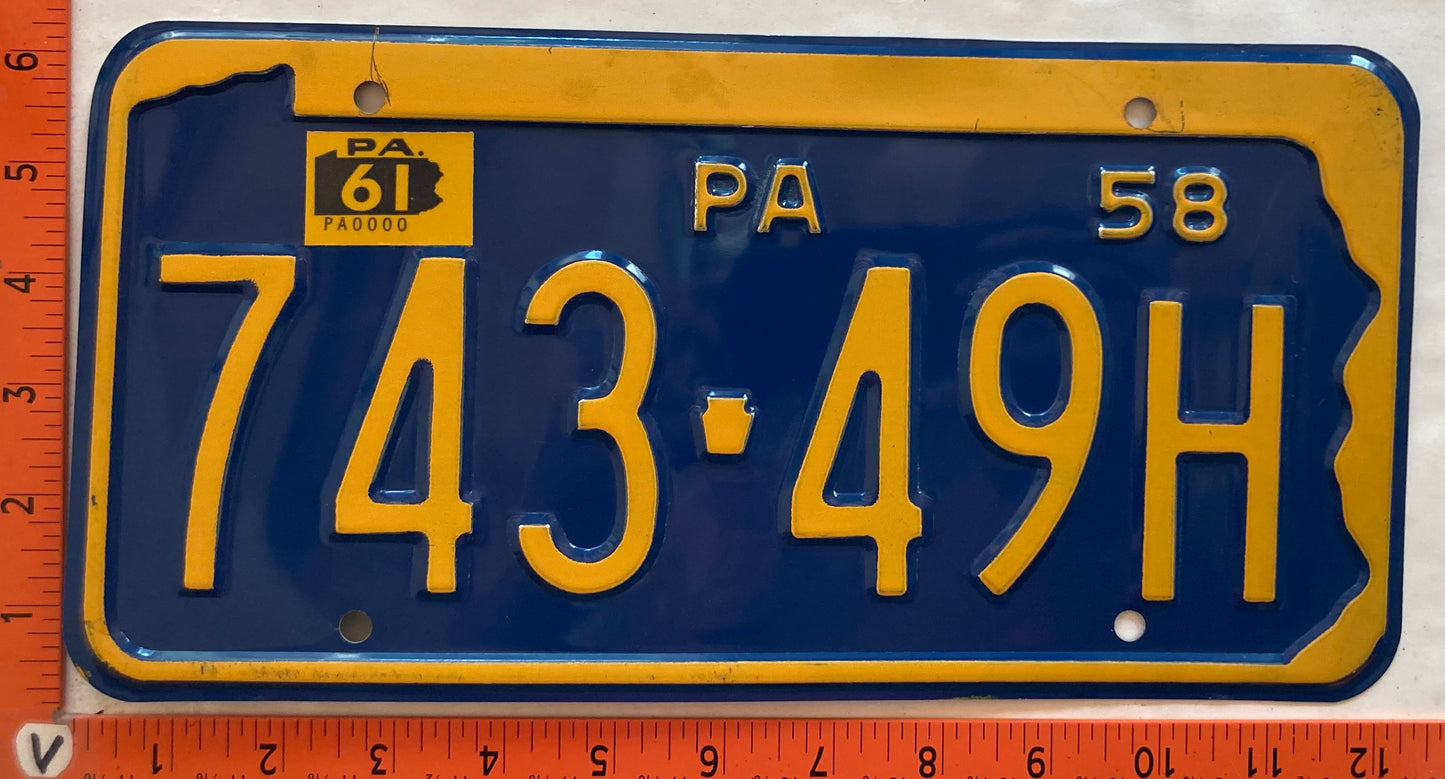 1961 Pennsylvania #743-49H Passenger License Plate
