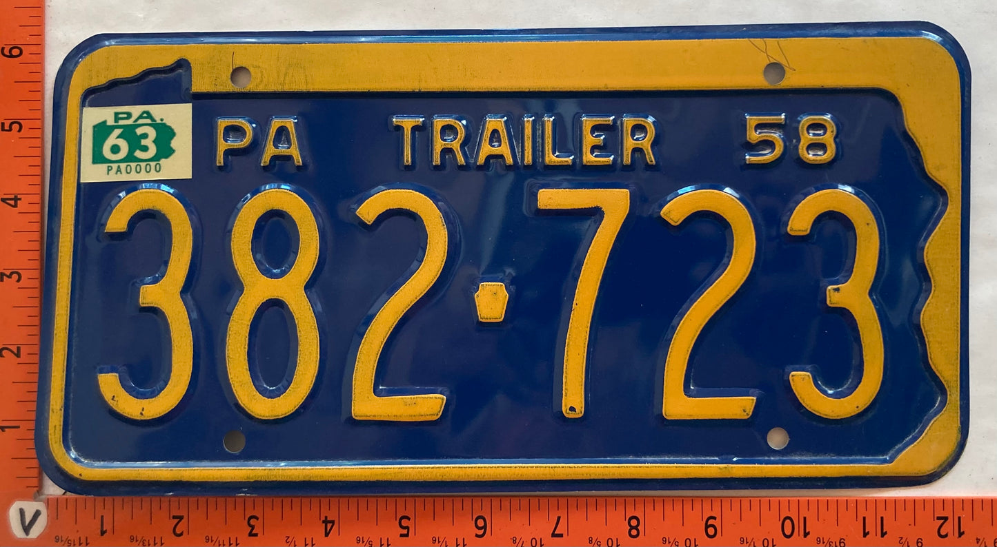1963 Pennsylvania #382-723 Trailer License Plate