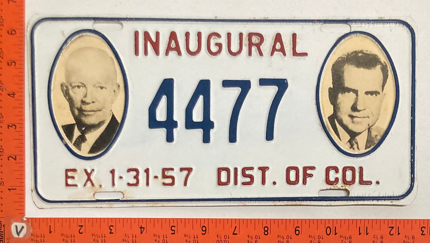 1957 Washington, DC #4477 Presidential Inaugural Passenger License Plate
