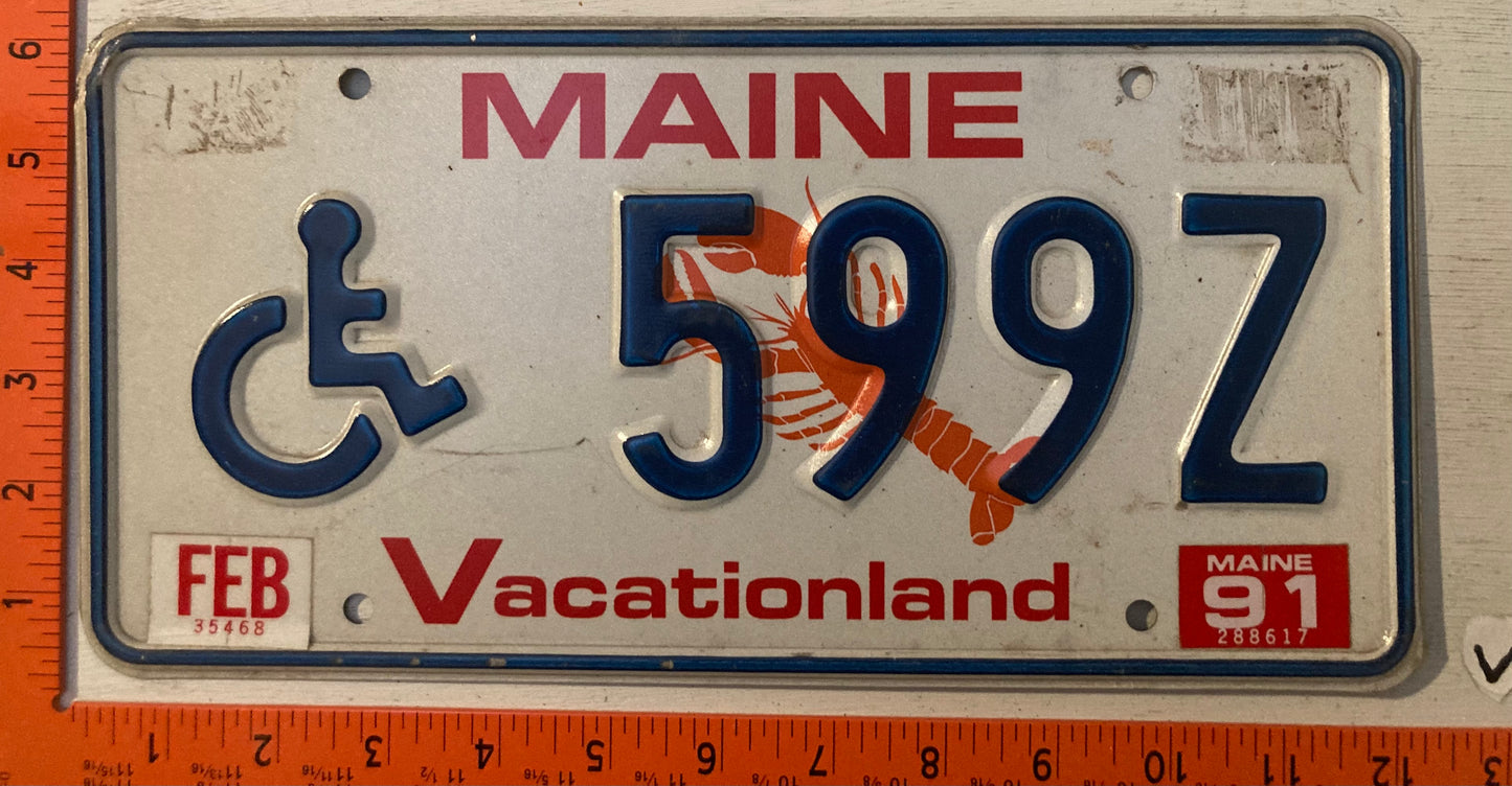 1991 Maine #599Z Handicapped License Plate