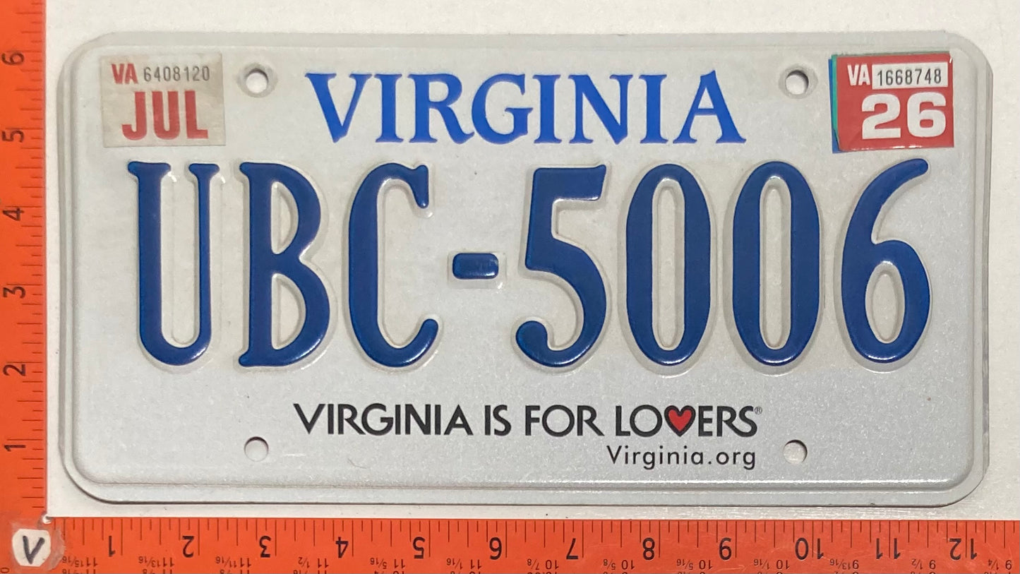 2026 Virginia #UBC-5006 Passenger License Plate