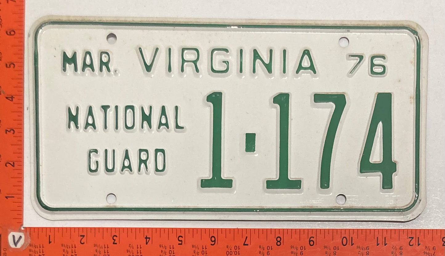 1976 Virginia #1-174 National Guard License Plate