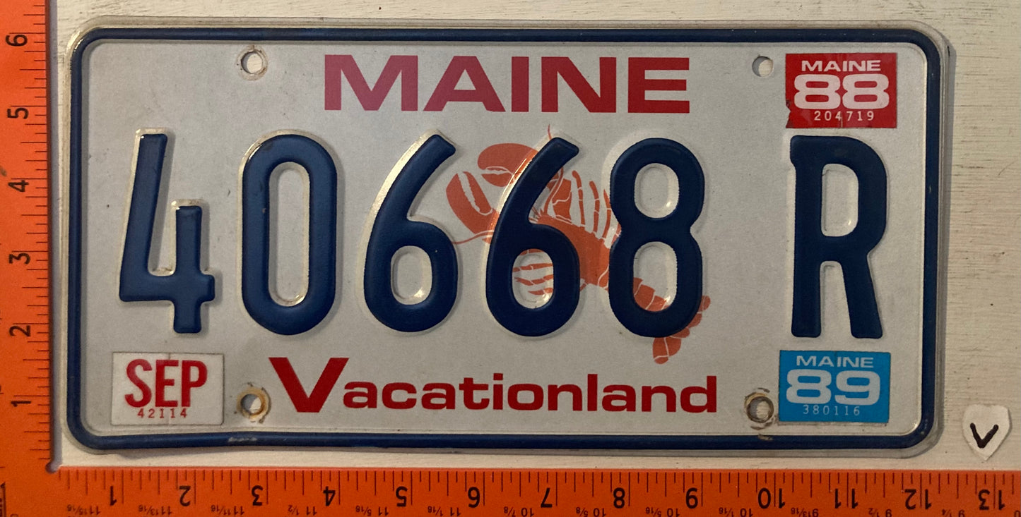 1989 Maine #40668 R Passenger License Plate