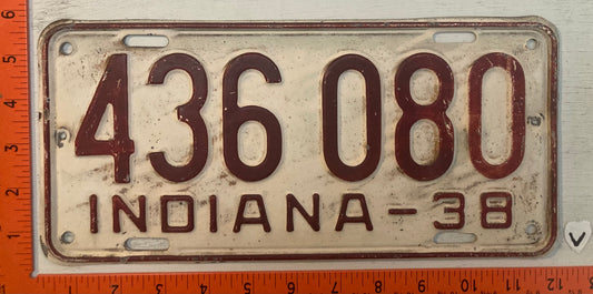 1938 Indiana #436 080 Passenger License Plate