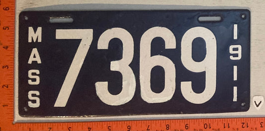 1911 Massachusetts #7369 Passenger License Plate (Porcelain)