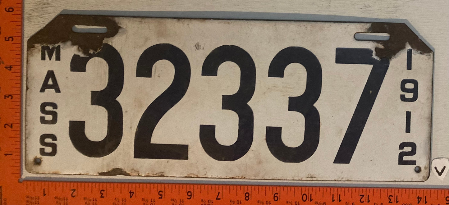 1912 Massachusetts #32337 Passenger License Plate (Porcelain)