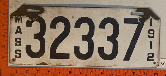 1912 Massachusetts #32337 Passenger License Plate (Porcelain)